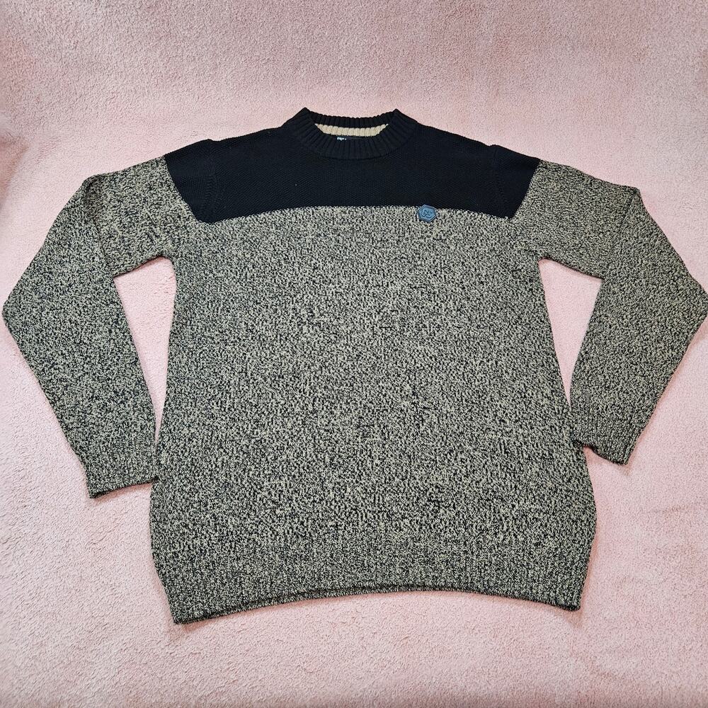 Greatstone Sweater Size L Black Tan Marled Colorblock Baumwolle Cotton Blend